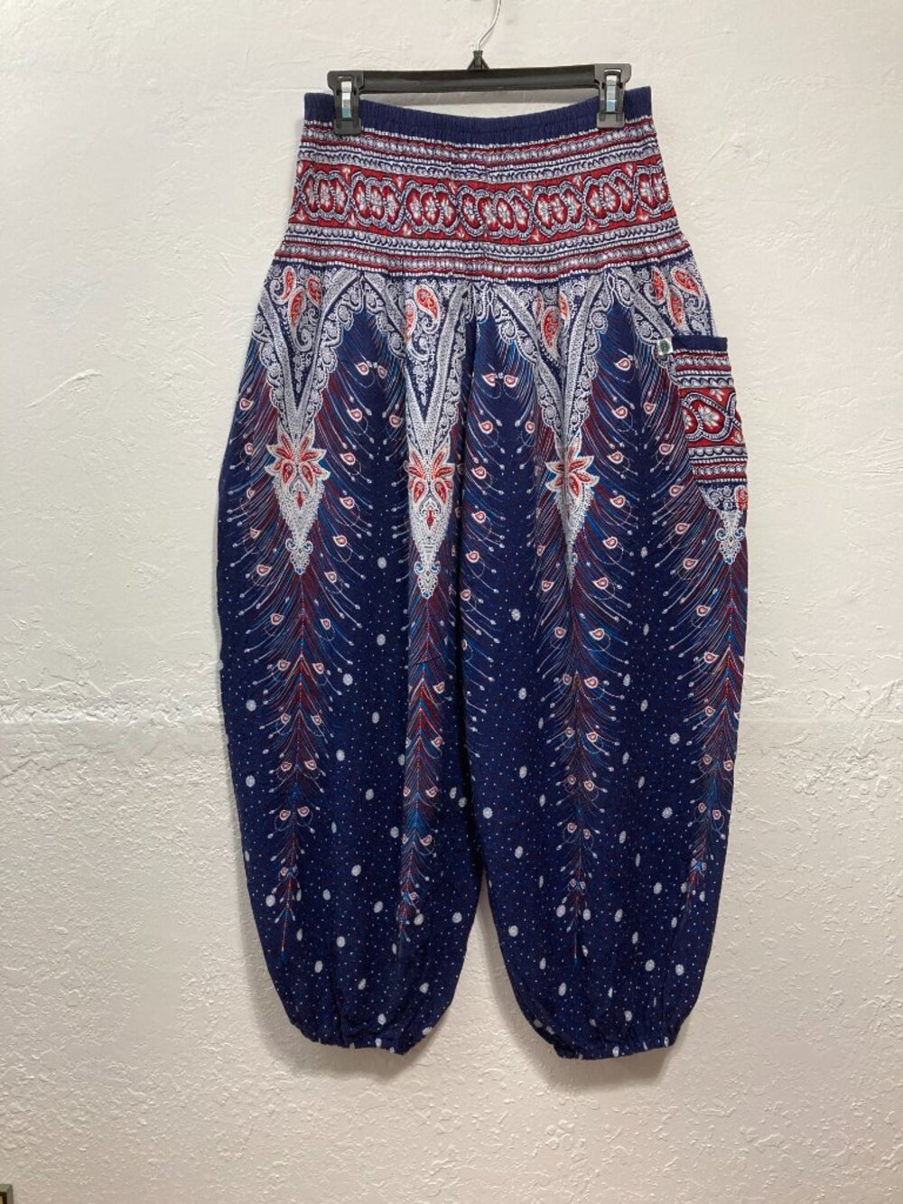 Harem Pants Plus Collection Barrel Hippie Thai Smocked Waist Peacock Feather